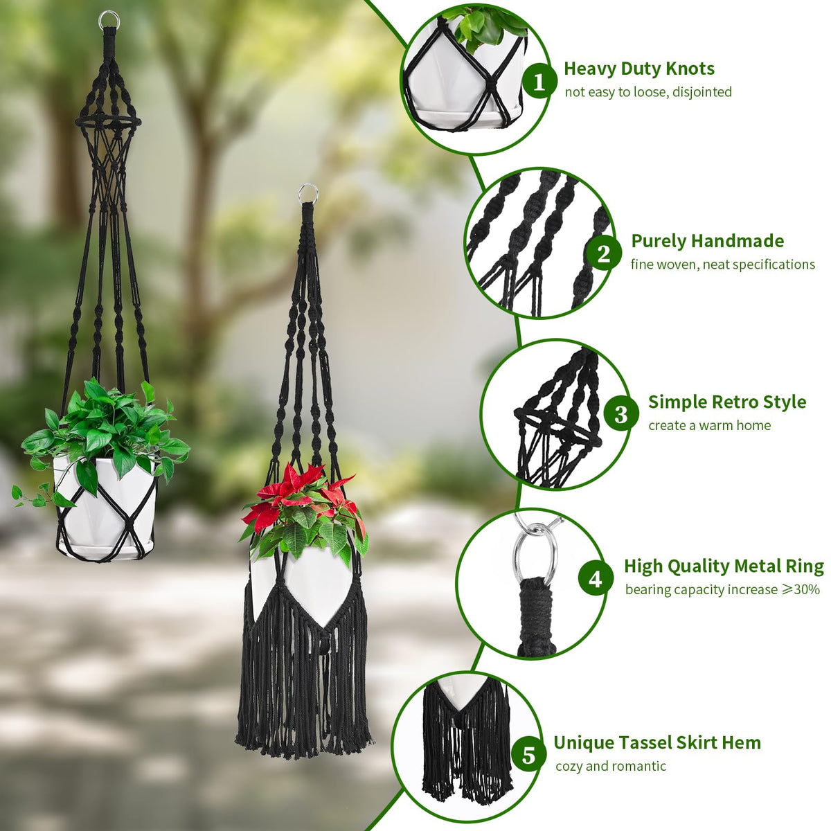 TAOZIM cotton rope plant hangers illustrate versatile indoor and outdoor hanging options