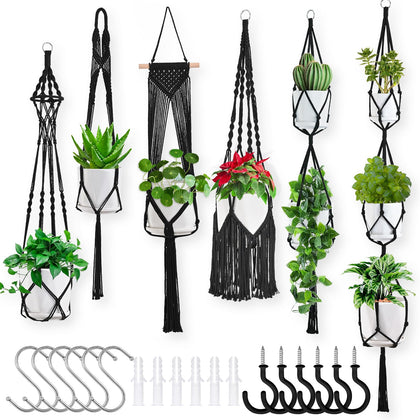 TAOZIM macrame plant hanger six-pack shown for ceiling display and space-saving indoor decor