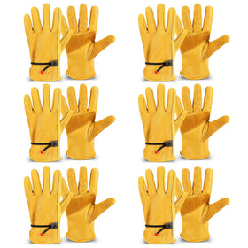 Tarpop 6-pair leather work gloves with reinforced palm for durable handling