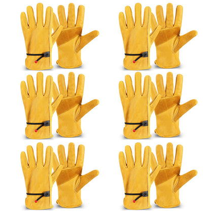 Tarpop 6-pair leather work gloves with reinforced palm for durable handling