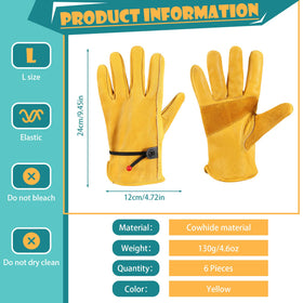 Tarpop cowhide garden gloves with elastic wrists and dust protection