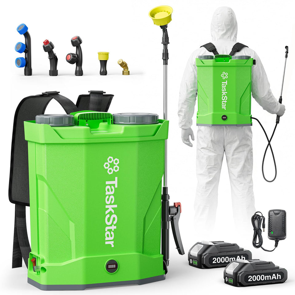 TaskStar battery backpack sprayer with a 4-gallon tank ready for large outdoor tasks