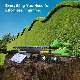 TaskStar battery-powered hedge trimmer offers eco-friendly, quiet yard work.