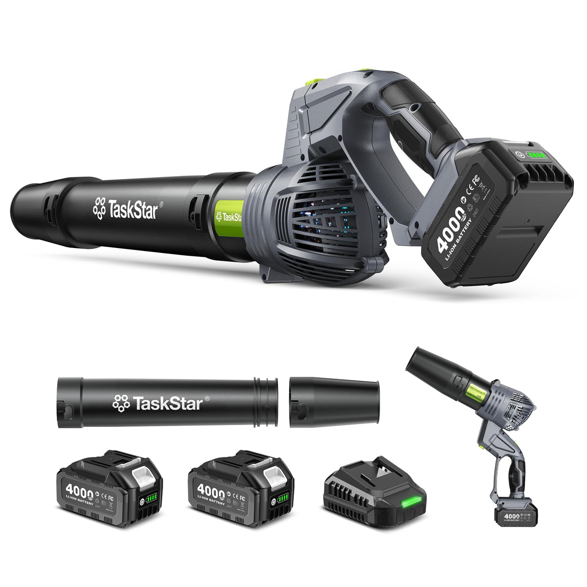 TaskStar cordless leaf blower with swivel head for ground and above-ground cleaning