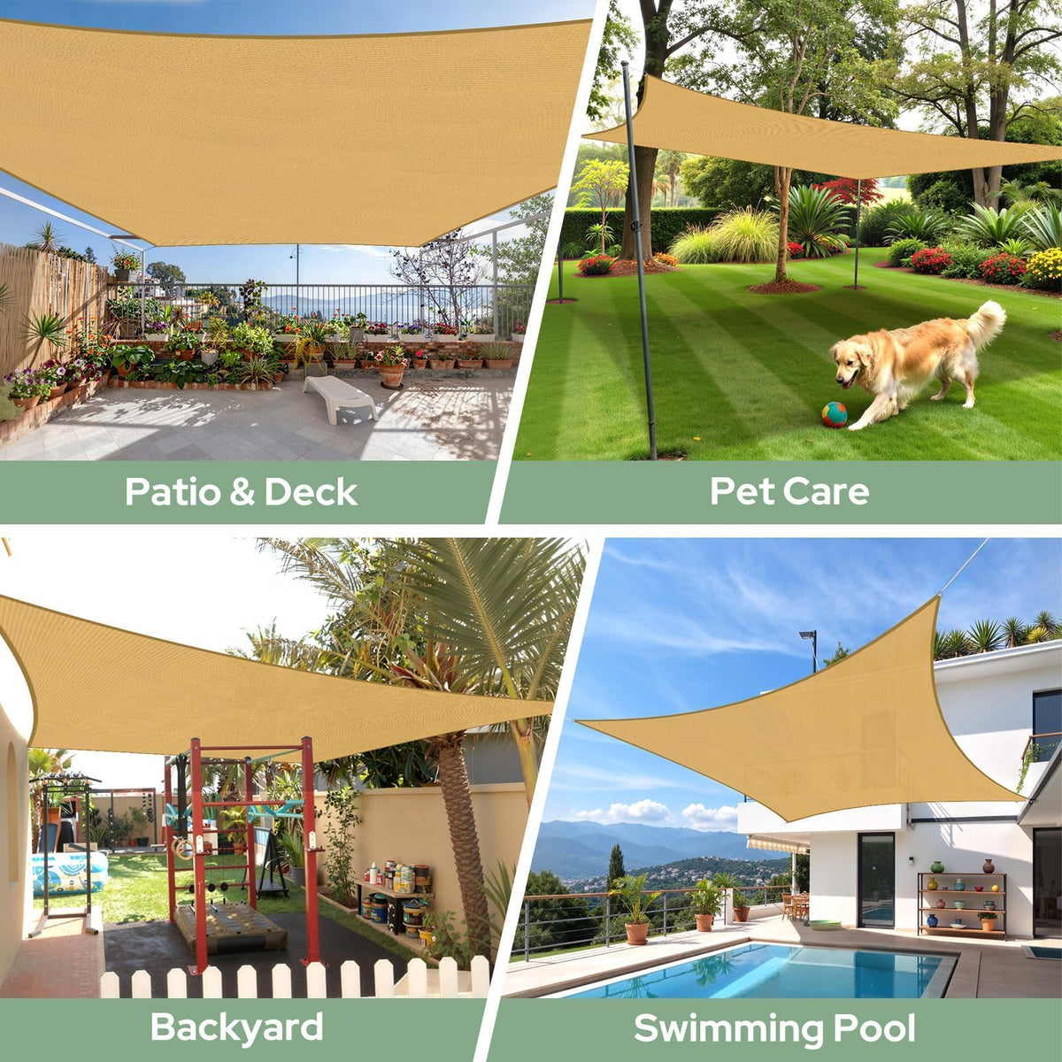 TasticTotes rain-permeable shade sail reduces water pooling under the canopy.