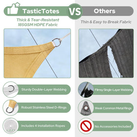 TasticTotes sand shade sail installed over a patio creates cooler outdoor space.
