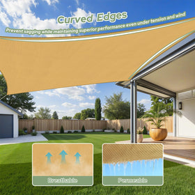 TasticTotes UV-blocking shade sail helps protect furniture and guests from sun.