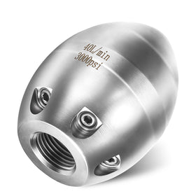 TasuoX sewer jetter nozzle for high-pressure 3000 PSI drain clearing.