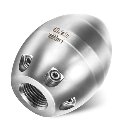 TasuoX sewer jetter nozzle for high-pressure 3000 PSI drain clearing.