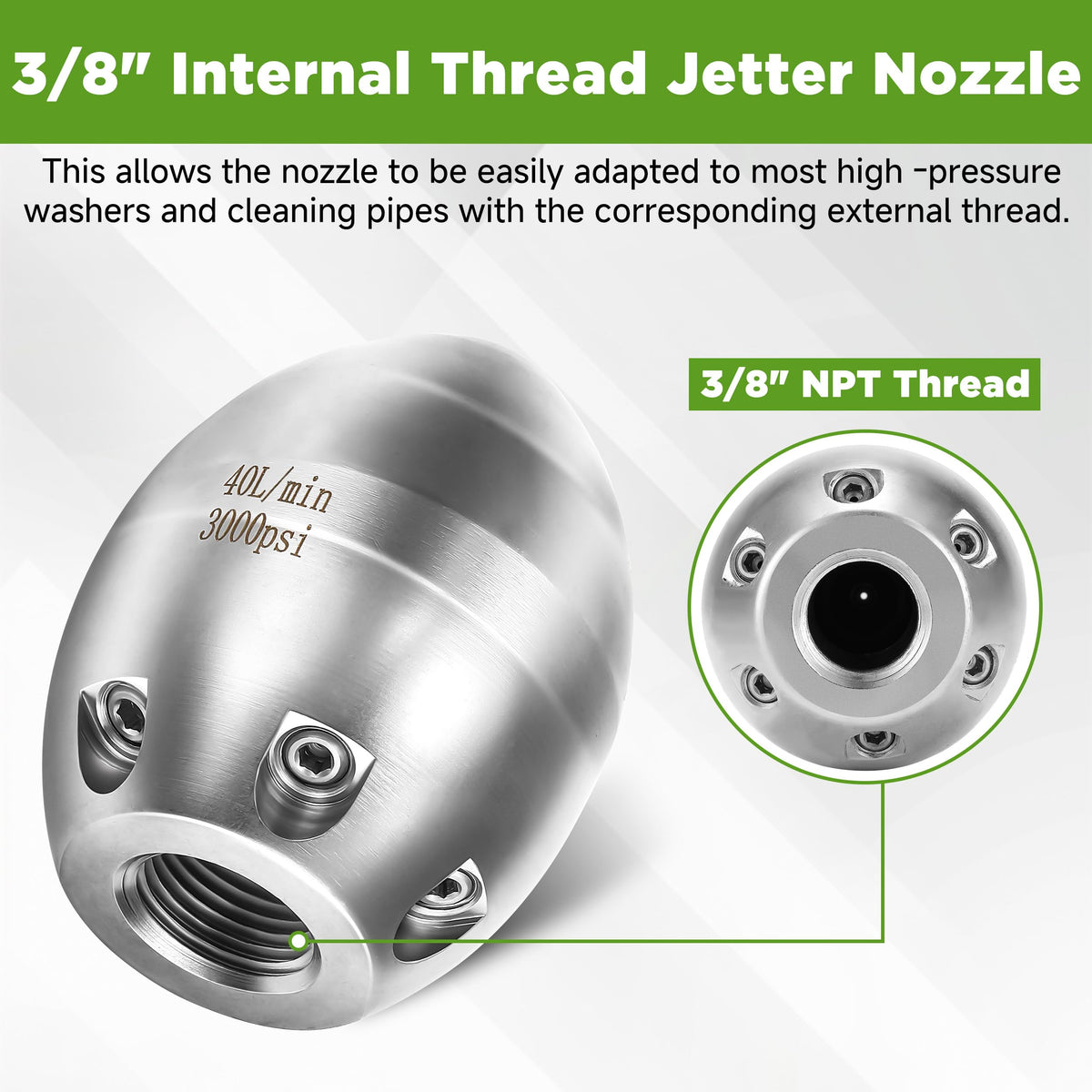 TasuoX universal 3-8 NPT thread enables easy integration with most pressure washers.
