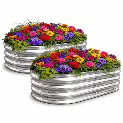 TATAANTY galvanized raised bed assembly shows quick setup for planting.