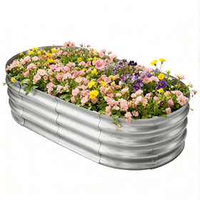 Tataanty galvanized raised bed in oval design for outdoor gardening and easy access.