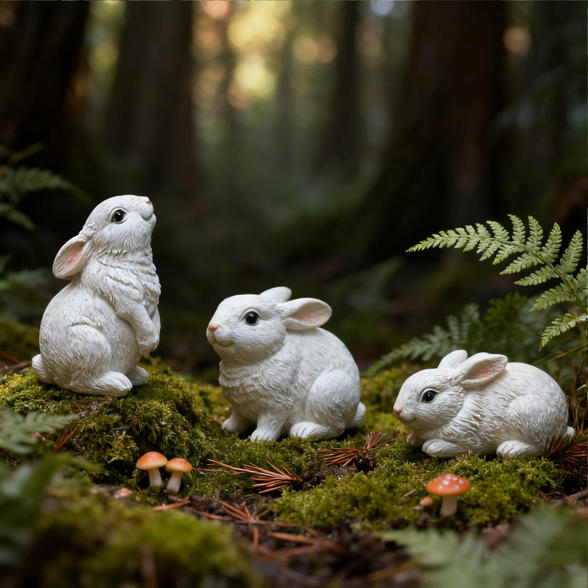 TaTalife three-piece bunny figurines elevate pots, patios, and borders.