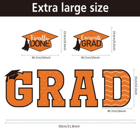 Tatuo grad hat signs showcase celebratory hats in orange.