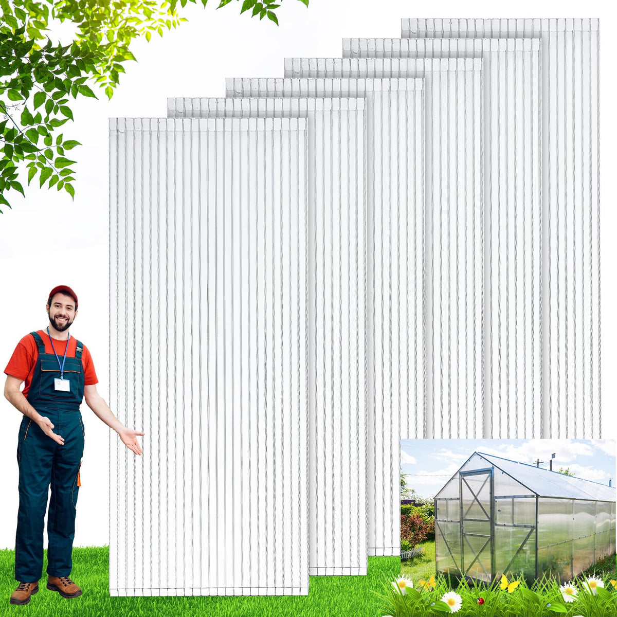 Tatuo greenhouse panels: 12-pack, 6x2 ft, durable clear sheets for insulation.
