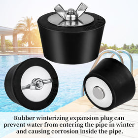 Taudang plug installed on pool return inlet for winter protection.