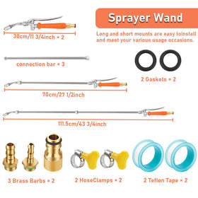Tayapura sprayer wand extended to 11-8 inches for flexible reach.