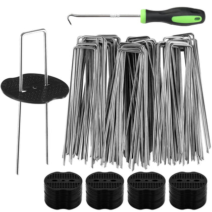 TAYLOON landscape stakes 6 inch with gasket pack for secure weed barrier installation.
