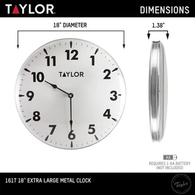 Taylor clock dial face with bold numbers for easy time-check from afar.