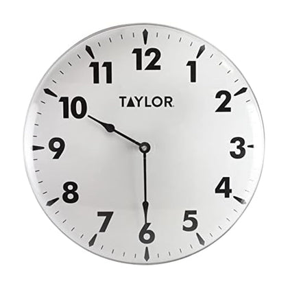 Taylor 18-inch indoor outdoor clock with brushed silver frame boosts curb appeal and readability.