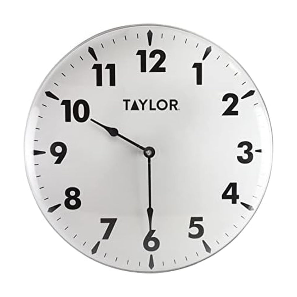 Taylor 18-inch indoor outdoor clock with brushed silver frame boosts curb appeal and readability.