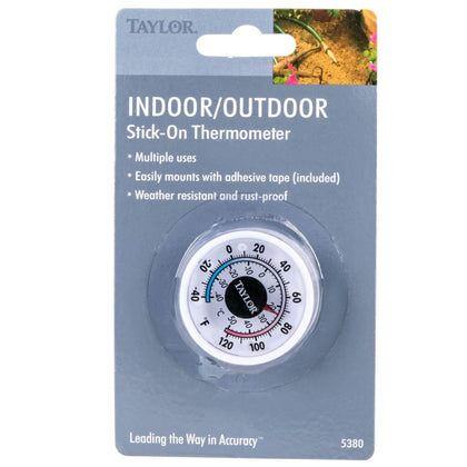Taylor 5380n mini thermometer front view, accurate indoor and outdoor readings.