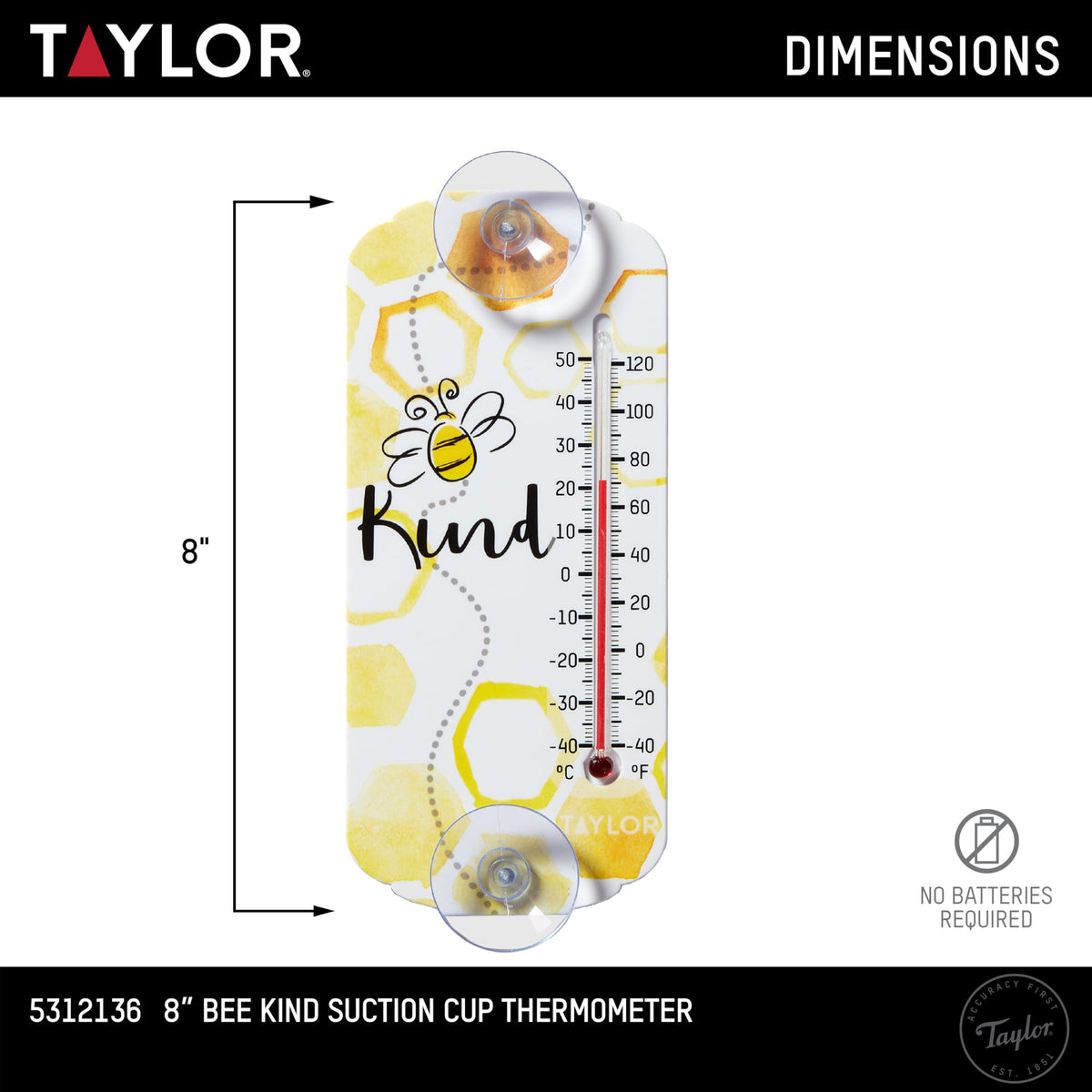 Taylor Bee Kind thermometer used as outdoor decor on patio or fence.