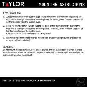 Taylor Bee Kind thermometer shown with wall-mount option for flexible placement.