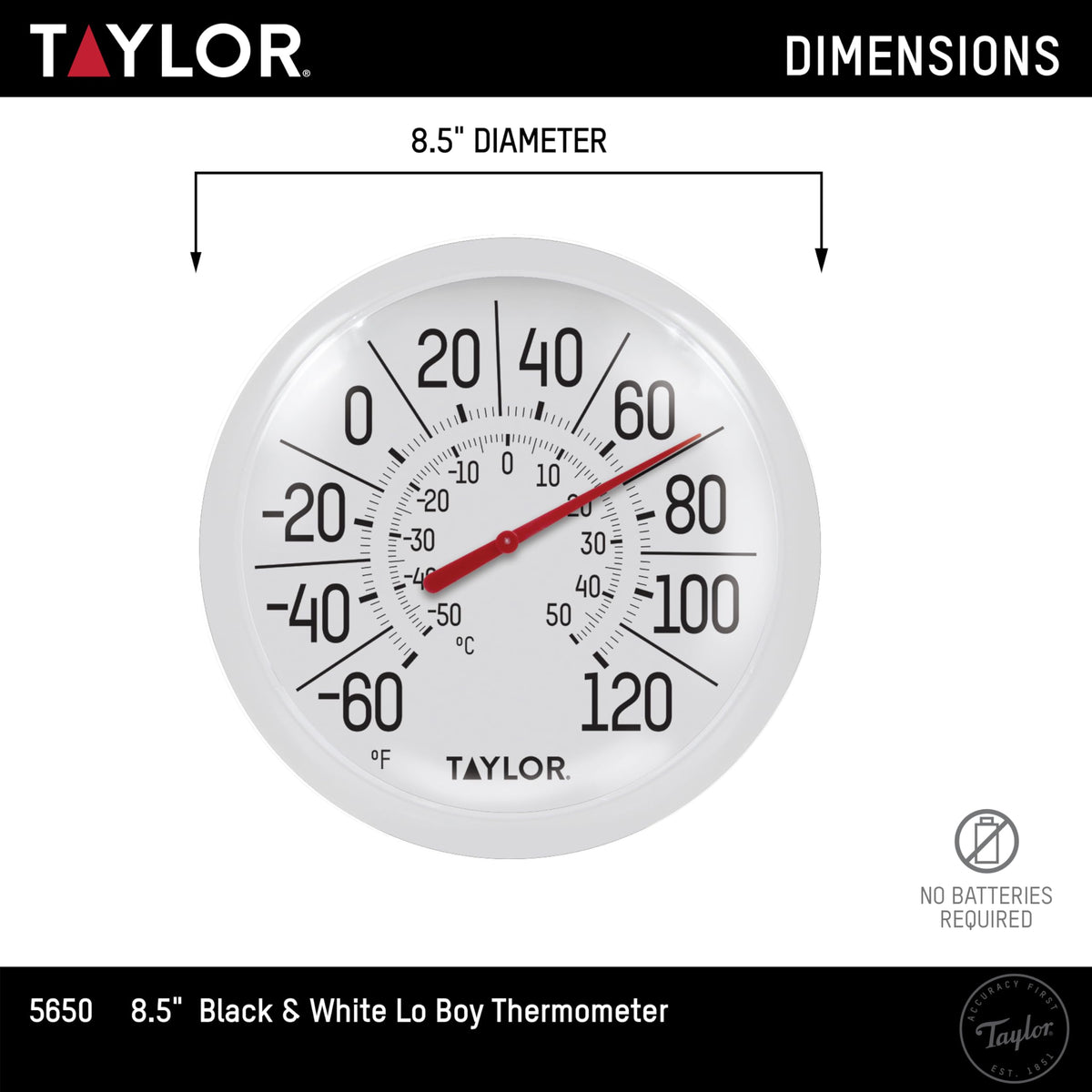 Taylor thermometer with protective lens offers clear viewing from a distance.
