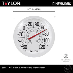 Taylor thermometer with protective lens offers clear viewing from a distance.