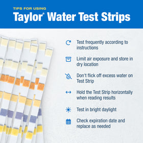 Taylor S-1452 test strip being dipped for fast water checks.