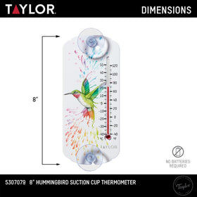 Taylor thermometer with suction cups ready for easy wall or window mounting.