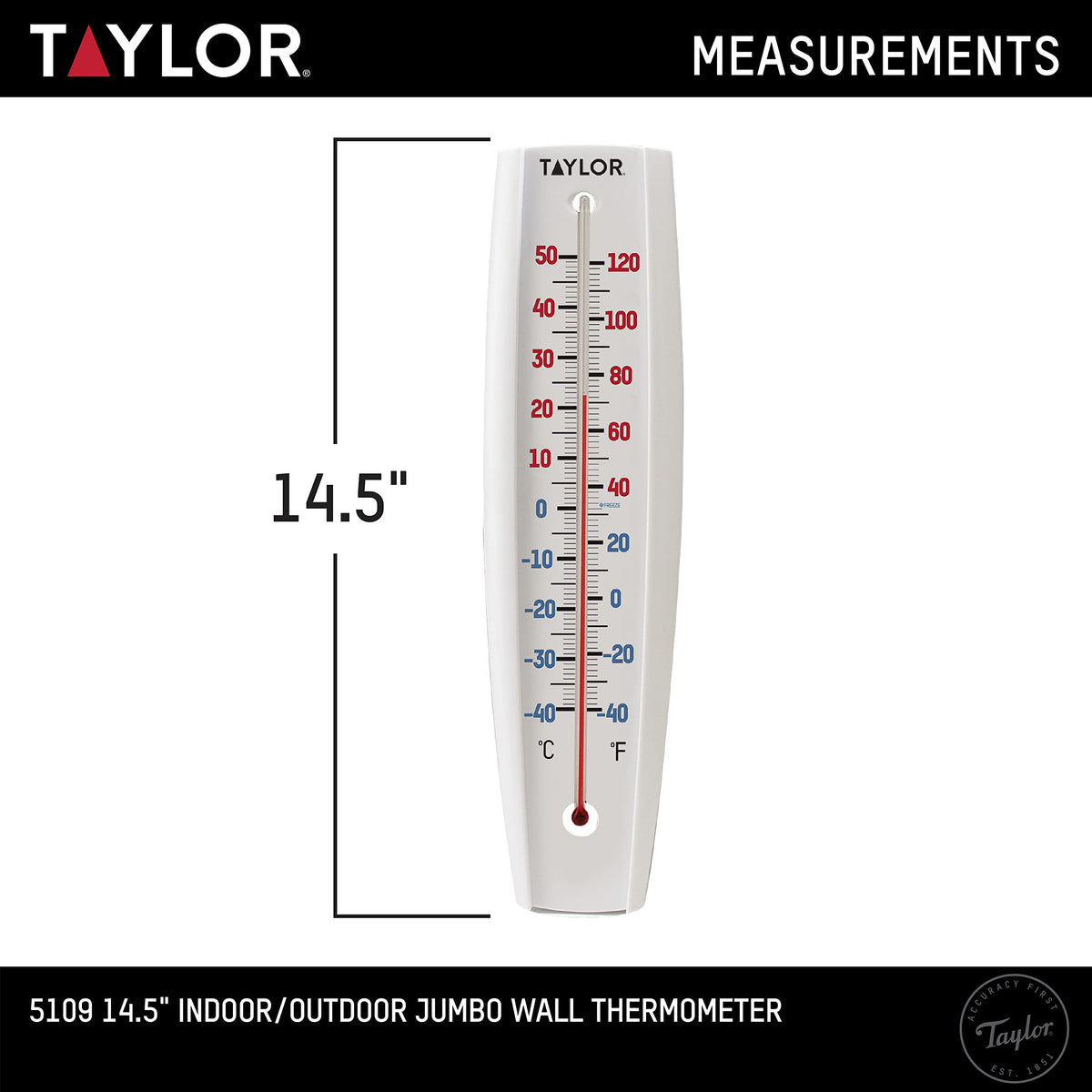 Taylor vertical wall-mount thermometer for convenient indoor outdoor monitoring.