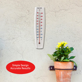 Taylor weather-resistant, rustproof thermometer designed for outdoor use.