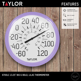 Taylor Big and Bold thermometer face close-up shows large numbers for easy visibility.