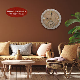 Taylor Terra Cotta weatherproof clock-thermometer withstands sun and rain
