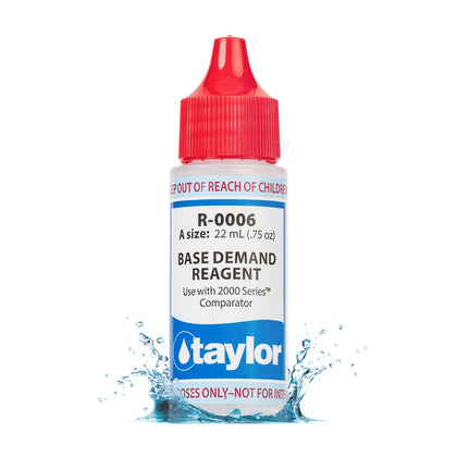 Taylor Base Demand Reagent 0.75 oz bottle for 2000 Series pool testing, extends kit life.