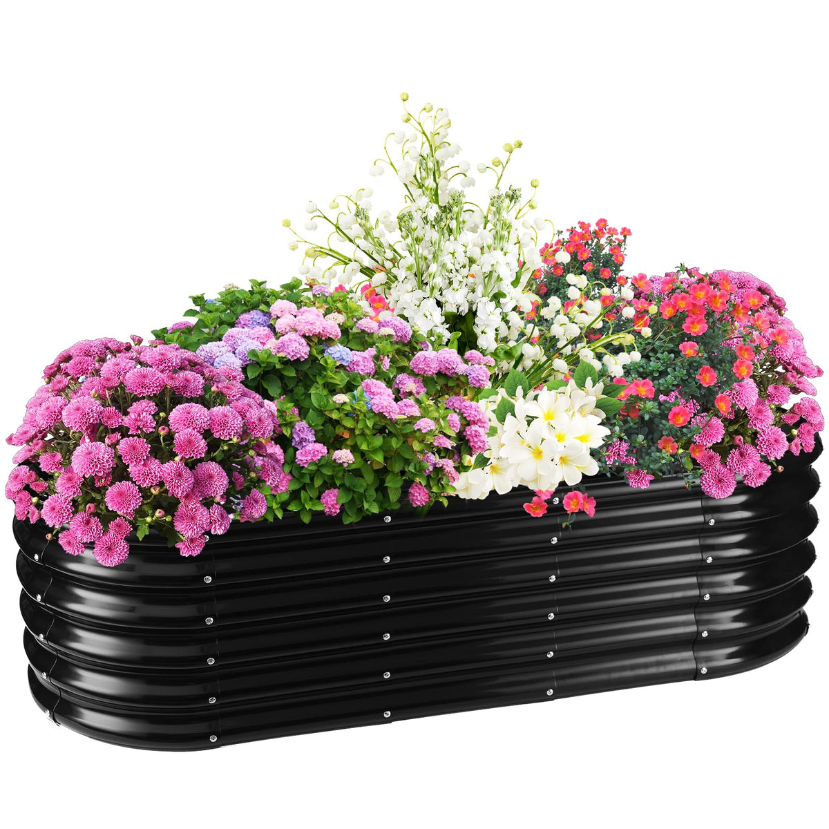 TBMLC 17-inch tall oval raised bed front view showing sturdy galvanized steel construction