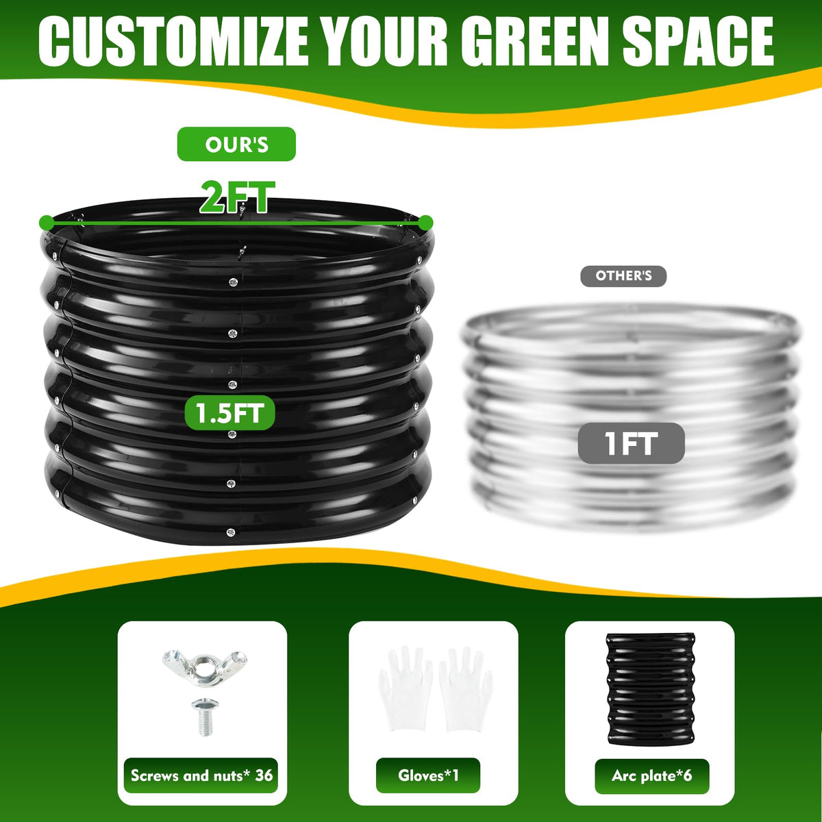 TBMLC 2ft-diameter black round garden bed ready for vegetables or flowers.