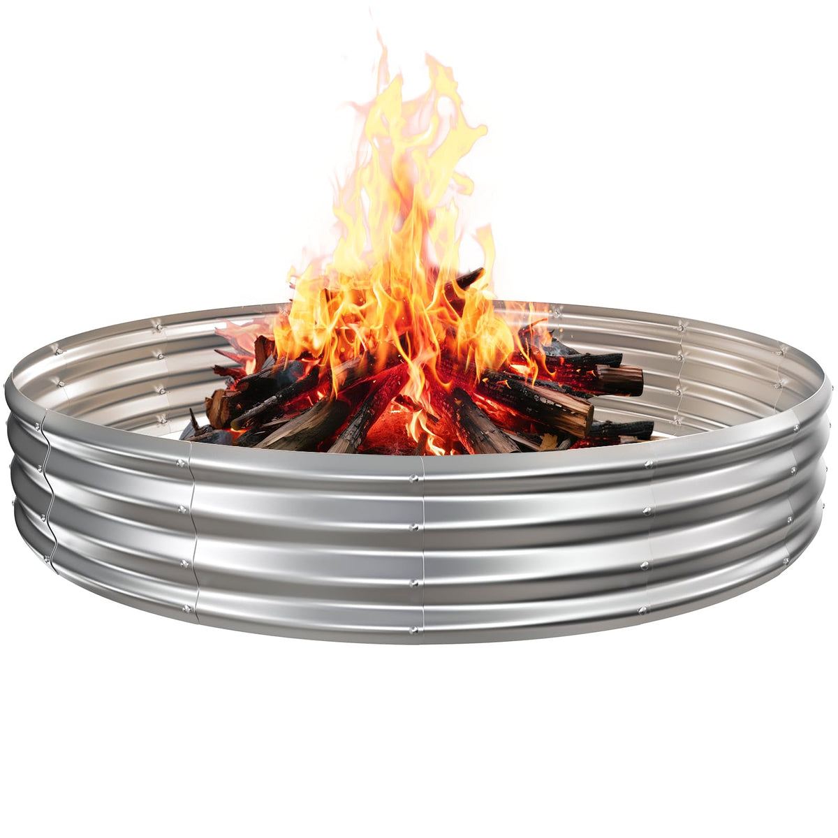 TBMLC camp fire ring pit outdoors with durable galvanized steel for long-lasting warmth.