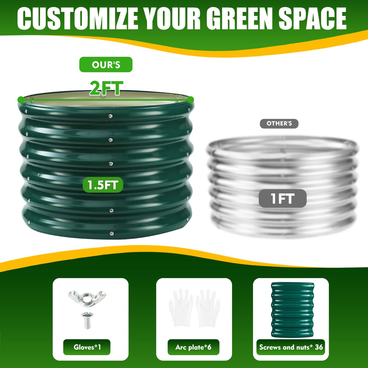 TBMLC round raised bed exterior detail in dark green with durable finish.