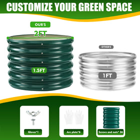 TBMLC round raised bed exterior detail in dark green with durable finish.