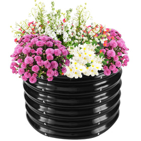 TBMLC elevated round garden bed 17in height showcases durable, rust-resistant steel for outdoor use.