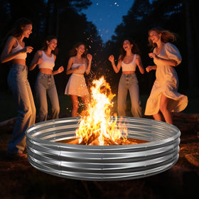 TBMLC camp fire ring close up rugged galvanized finish for backyard safety.