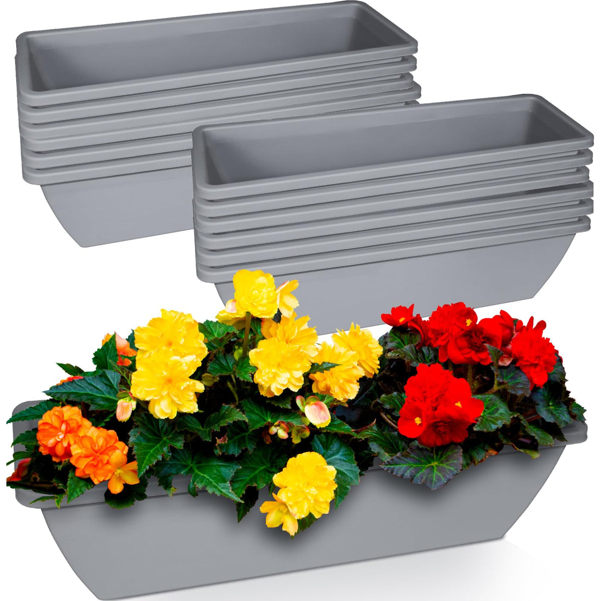 Tcevily 12-pack window box planters set for versatile balcony gardening.