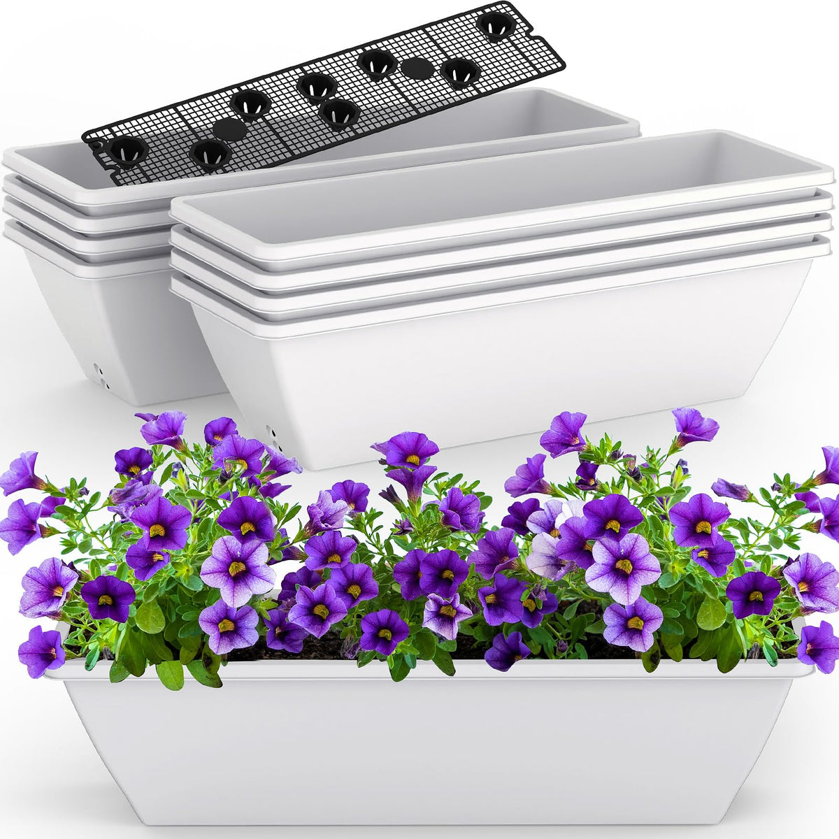 Tcevily 8-pack 24-inch white window planter box for decorative flowers on a windowsill