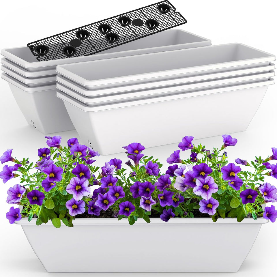 Tcevily 8-pack 24-inch white window planter box for decorative flowers on a windowsill