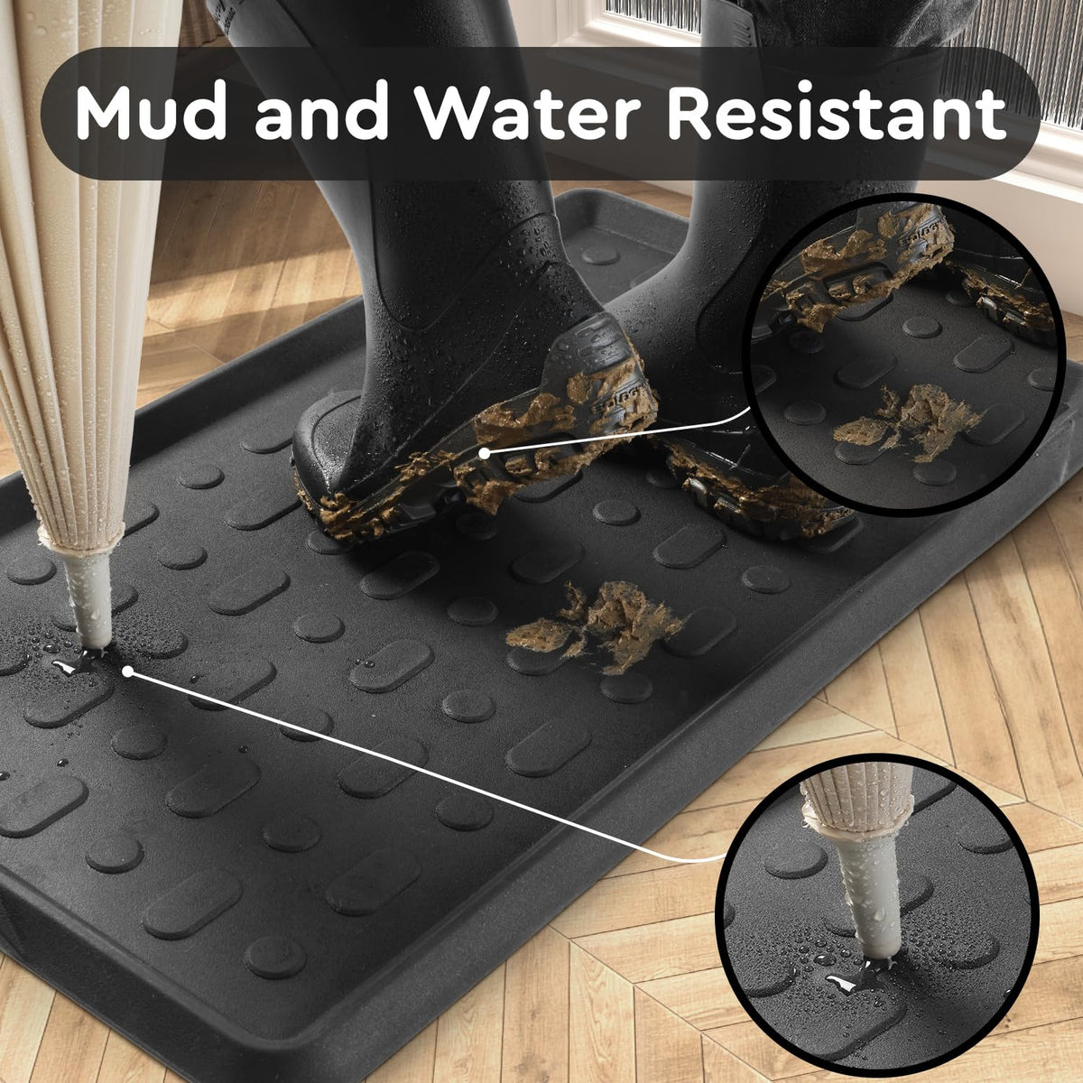 Tchdio boot tray with raised edges contains rain, mud, and liquids
