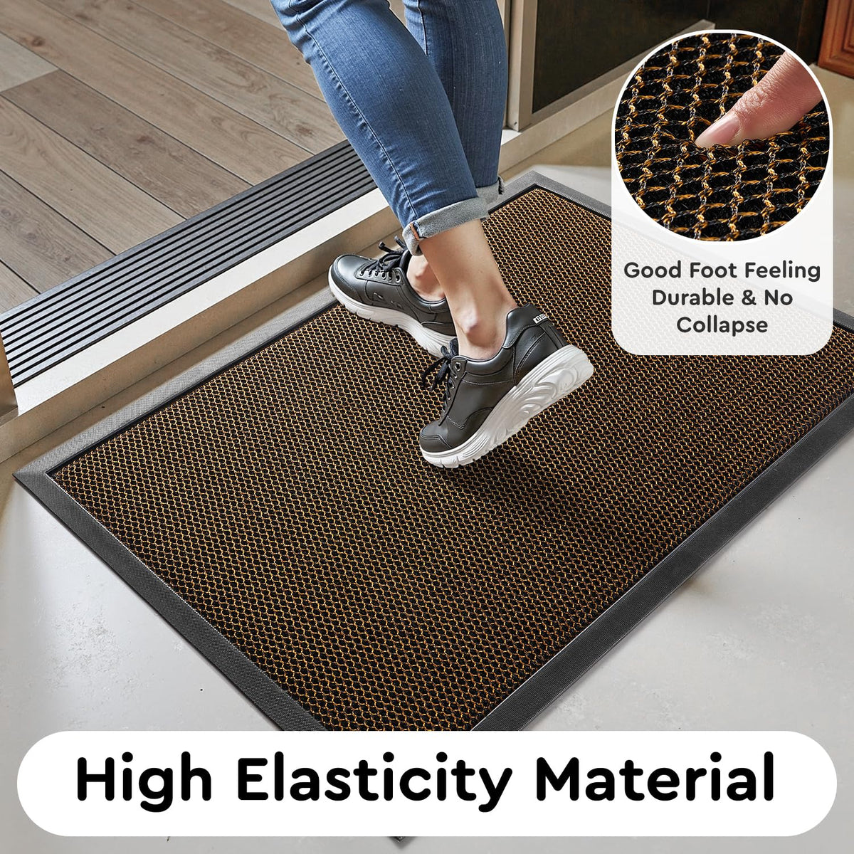 Tchdio front door mat showing dirt-trapping mesh surface keeps debris outside