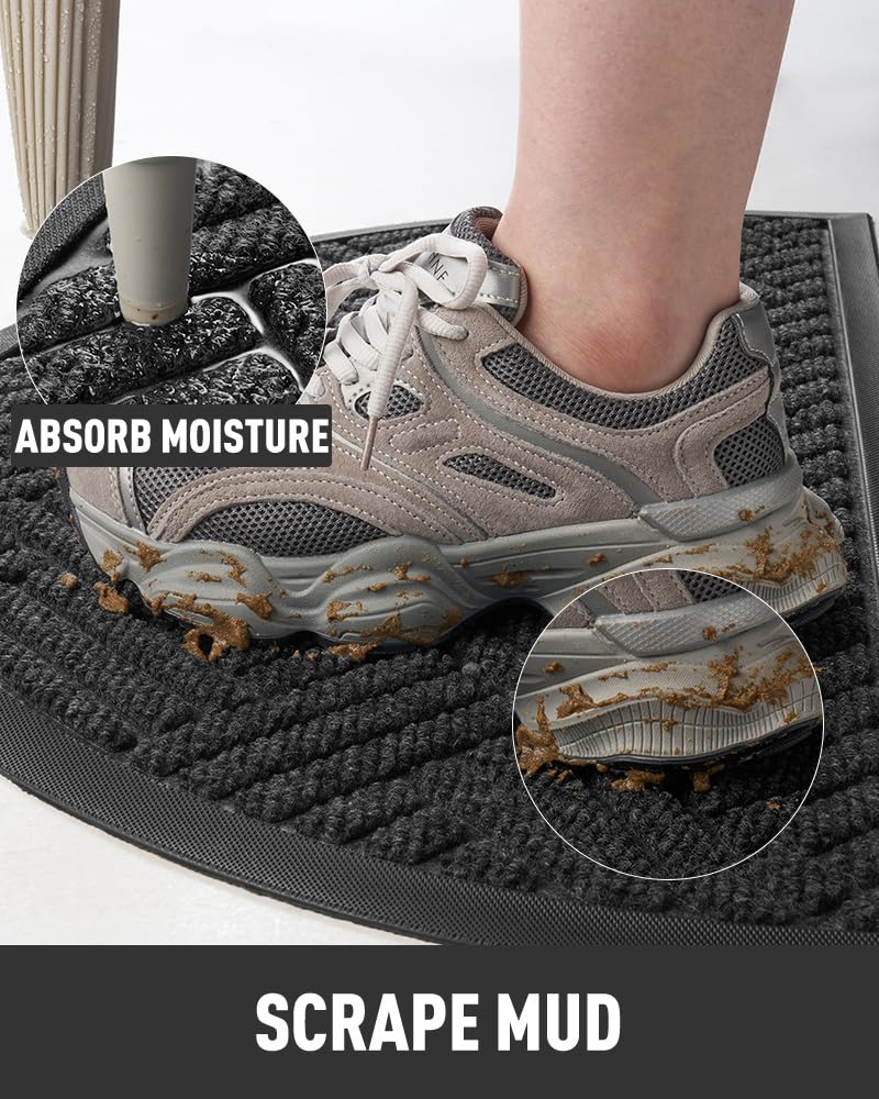 Tchdio door mat polypropylene surface absorbs moisture and brushes off dust for cleaner floors.